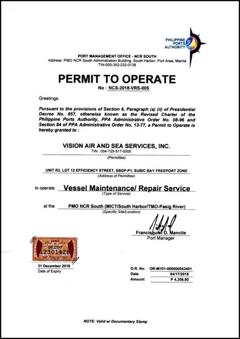 License to Operate issued to GOLDEN ORIENT SHIP .